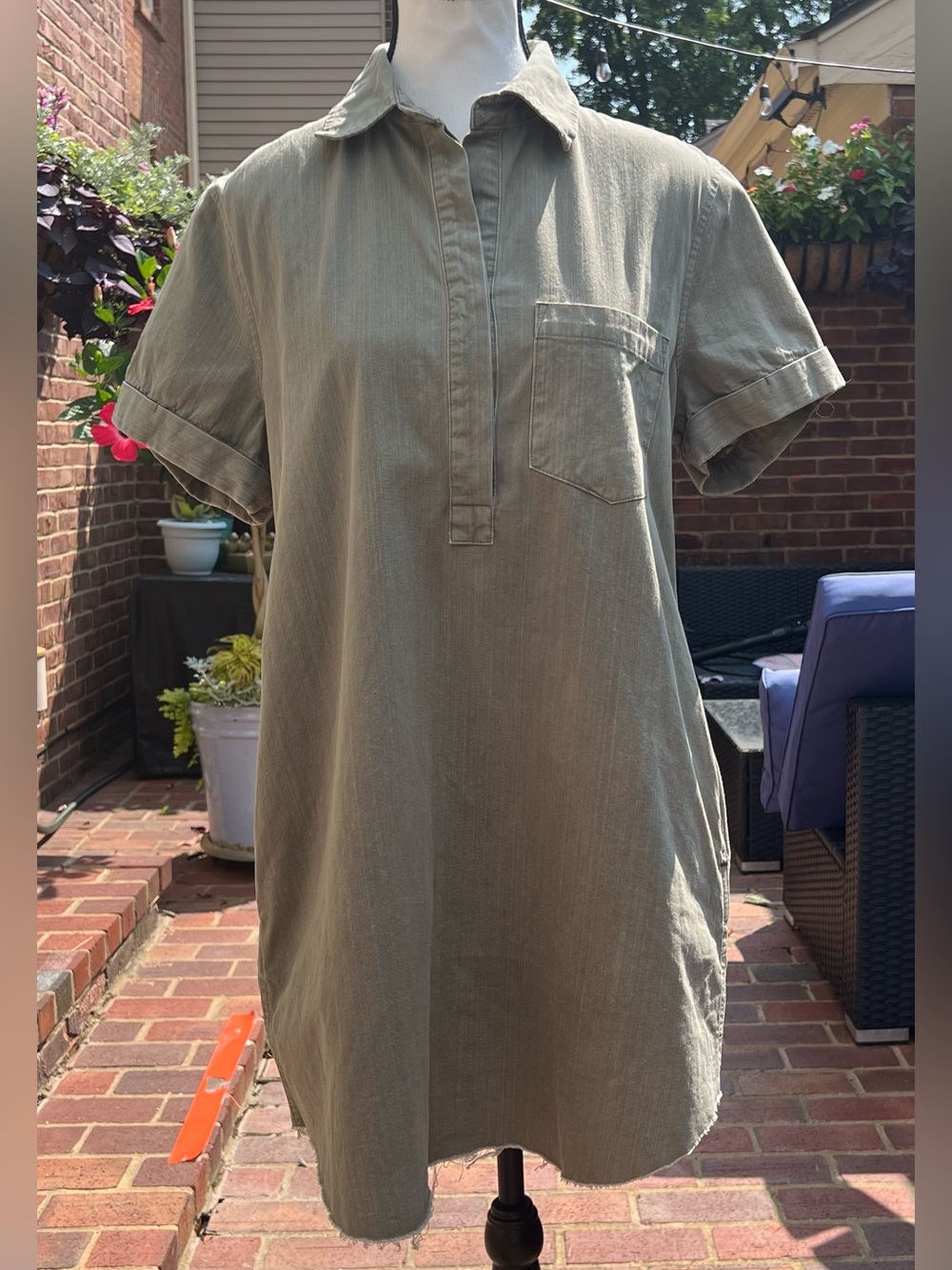 Miou Muse Demi Collared Mini Shirt Dress Sz S Faded Olive Utility Streetwear
